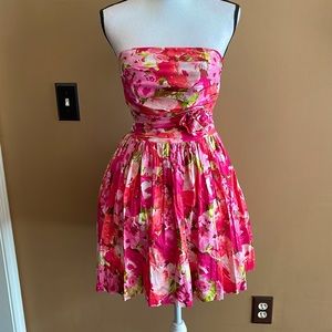 Elegant Pink Floral Tulle Dress Small Formal